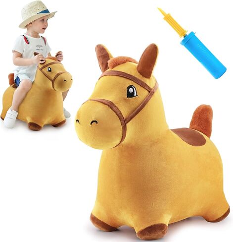iPlay, iLearn Bouncy Pals Pink Fox Hopping Horse, Toddler Girls Inflatable Bouncing Animal Hopper, Kids Outdoor Jump Toy, Indoor Plush Ride on Bouncer, Birthday Gifts for 18 24 Months 2 3 4 5 Year Old in Saudi Arabia