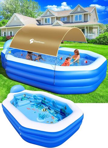 Inflatable Pool with Canopy, 2024 Large Inflatable Swimming Pool for Kids,Adult, Blow Up Pool With Seats,Backrest.Durable Thickened 125"x 75"x 25" Inflatable Family Pool for Backyard,Outdoor in Saudi Arabia