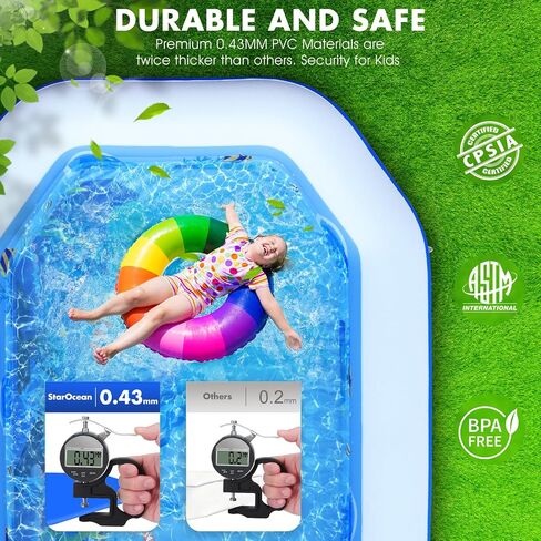 Inflatable Pool with Canopy, 2024 Large Inflatable Swimming Pool for Kids,Adult, Blow Up Pool With Seats,Backrest.Durable Thickened 125"x 75"x 25" Inflatable Family Pool for Backyard,Outdoor in Saudi Arabia
