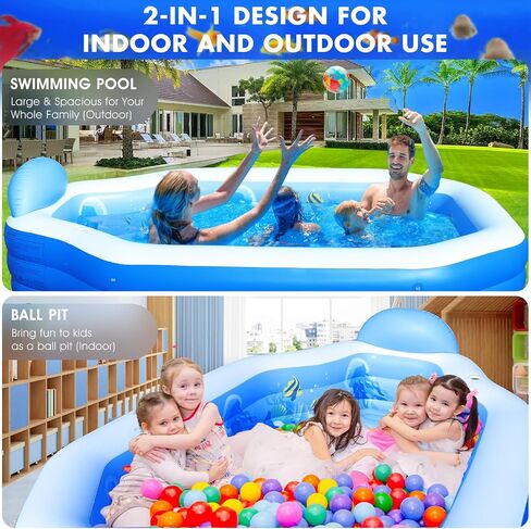 Inflatable Pool with Canopy, 2024 Large Inflatable Swimming Pool for Kids,Adult, Blow Up Pool With Seats,Backrest.Durable Thickened 125"x 75"x 25" Inflatable Family Pool for Backyard,Outdoor in Saudi Arabia