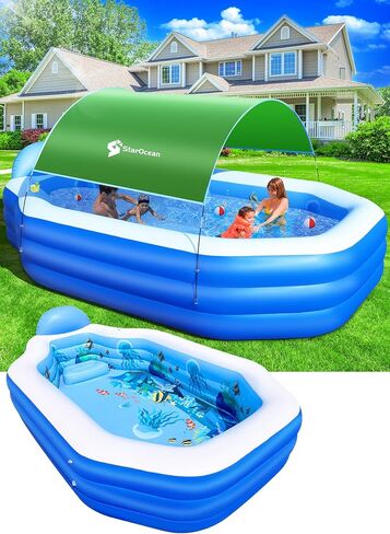 Inflatable Pool with Canopy, 2024 Large Inflatable Swimming Pool for Kids,Adult, Blow Up Pool With Seats,Backrest.Durable Thickened 125"x 75"x 25" Inflatable Family Pool for Backyard,Outdoor in Saudi Arabia