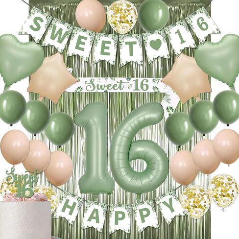 13th Birthday Decorations for Girls Boys, Sage Green Official Teenager Banner 13th Birthday Cake Topper Party Decorations Green Balloons Kit, 13 Years Old Birthday Party Supplies for Teenager and Kids in Saudi Arabia