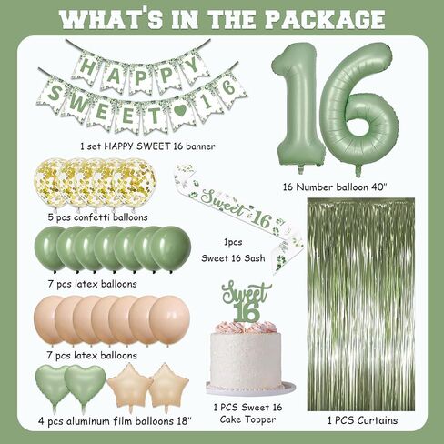 13th Birthday Decorations for Girls Boys, Sage Green Official Teenager Banner 13th Birthday Cake Topper Party Decorations Green Balloons Kit, 13 Years Old Birthday Party Supplies for Teenager and Kids in Saudi Arabia