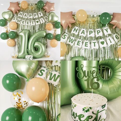 13th Birthday Decorations for Girls Boys, Sage Green Official Teenager Banner 13th Birthday Cake Topper Party Decorations Green Balloons Kit, 13 Years Old Birthday Party Supplies for Teenager and Kids in Saudi Arabia