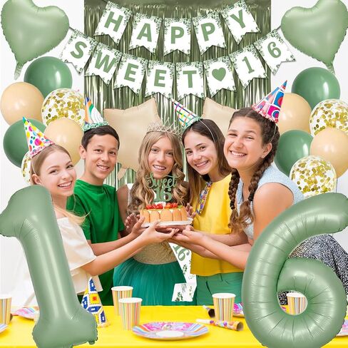 13th Birthday Decorations for Girls Boys, Sage Green Official Teenager Banner 13th Birthday Cake Topper Party Decorations Green Balloons Kit, 13 Years Old Birthday Party Supplies for Teenager and Kids in Saudi Arabia