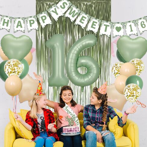 13th Birthday Decorations for Girls Boys, Sage Green Official Teenager Banner 13th Birthday Cake Topper Party Decorations Green Balloons Kit, 13 Years Old Birthday Party Supplies for Teenager and Kids in Saudi Arabia