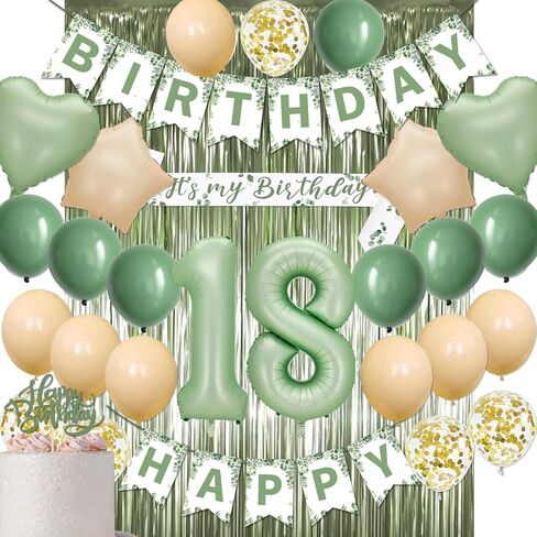 13th Birthday Decorations for Girls Boys, Sage Green Official Teenager Banner 13th Birthday Cake Topper Party Decorations Green Balloons Kit, 13 Years Old Birthday Party Supplies for Teenager and Kids in Saudi Arabia