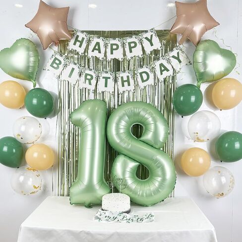 13th Birthday Decorations for Girls Boys, Sage Green Official Teenager Banner 13th Birthday Cake Topper Party Decorations Green Balloons Kit, 13 Years Old Birthday Party Supplies for Teenager and Kids in Saudi Arabia