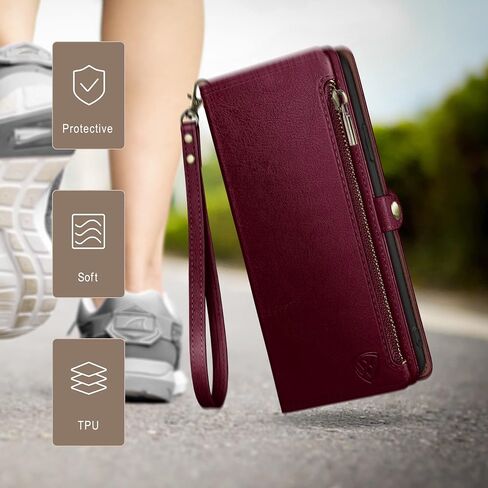 XcaseBar for Google Pixel 8A Wallet case with Zipper Credit Card Holder【RFID Blocking】, Flip Folio Book PU Leather Phone case Shockproof Cover Women Men for Pixel 8A case Wine Red in Saudi Arabia