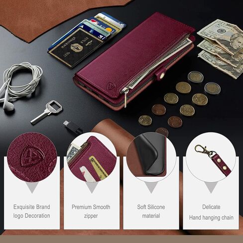XcaseBar for Google Pixel 8A Wallet case with Zipper Credit Card Holder【RFID Blocking】, Flip Folio Book PU Leather Phone case Shockproof Cover Women Men for Pixel 8A case Wine Red in Saudi Arabia