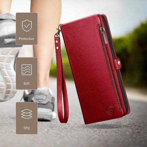 XcaseBar for Google Pixel 8A Wallet case with Zipper Credit Card Holder【RFID Blocking】, Flip Folio Book PU Leather Phone case Shockproof Cover Women Men for Pixel 8A case Wine Red in Saudi Arabia