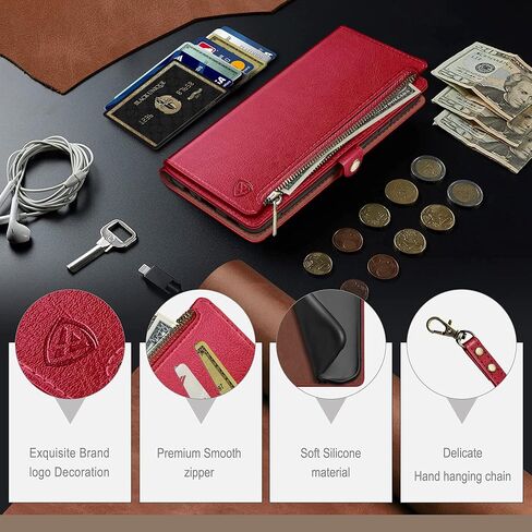 XcaseBar for Google Pixel 8A Wallet case with Zipper Credit Card Holder【RFID Blocking】, Flip Folio Book PU Leather Phone case Shockproof Cover Women Men for Pixel 8A case Wine Red in Saudi Arabia