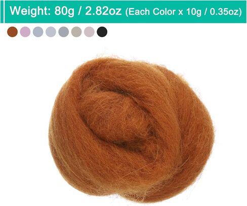 uxcell Needle Felting Wool, 2.82oz Natural Fibre Wool Roving Yarn Wool Felting Supplies for Needle Felting Yarns DIY Handcrafts, 8 Colors, 10g/Pack in Saudi Arabia