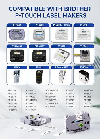 شريط استبدال P Touch متوافق مع شريط Brother TZ TZe TZe-231 TZe231، شريط لاصق أبيض مصفح 12 مم 0.47 بوصة يعمل مع Brother PT-D220 PT-D210 PTH110 PT-D410 PT-1880، أسود على أبيض - عبوة واحدة in Kuwait