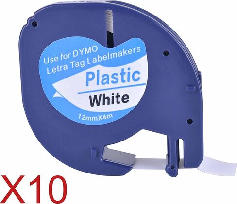 5PK أشرطة ملصقات بلاستيكية متوافقة مع Dymo LetraTag 91201 باللون الأسود على الأبيض (12 مم × 4 متر) لصانعي الملصقات Dymo LetraTag LT-100H، LT-100T، LT-110T، QX 50، XR، XM، 2000، Plus (5) in Saudi Arabia