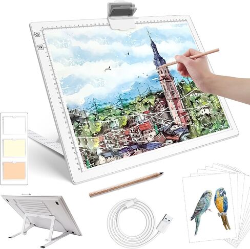 Rechargeable A4 Light Box with Padded Case,led Light pad with Built-in Stand & Clip,6 Levels of Brightness lightbox for tracing,Diamond Painting.Light Table for Artists,Drawing,Sketching,Animation in Saudi Arabia