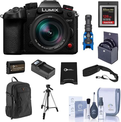 كاميرا باناسونيك لوميكس GH7 بدون مرآة مع مجموعة أدوات عدسة Lumix G Leica DG Vario-Elmarit 12-60 مم f/2.8-4.0 (12-60 مم، القيمة المتضمنة) (القيمة المتضمنة) in Saudi Arabia