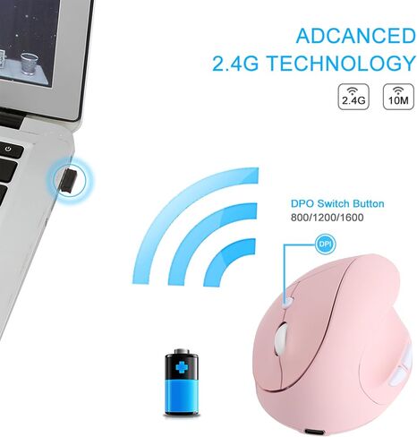 2.4G Vertical Wireless Mouse with USB Receiver, Ergonomic Vertical Design, Rechargeable Silent Portable Vertical Mice for laptop, Pc, Computer, Desktop, Notebook etc(Pink) in Saudi Arabia