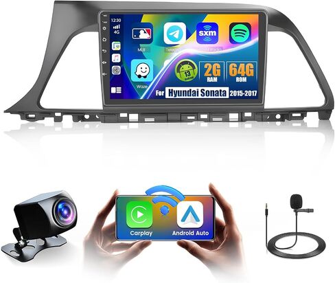 2+64G لسيارة Hyundai Sonata 2015-2017 (LHD) Android 13 ستيريو للسيارة مع Carplay اللاسلكي Android Auto Mirror Link، راديو بشاشة لمس 9 بوصات WiFi/GPS/FM/RDS/Bluetooth/SWC/ميكروفون كاميرا احتياطية ليلية مقاومة للماء in Saudi Arabia