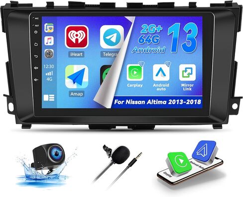 راديو سيارة CamECHO 2+64G Android 13 لسيارة Nissan Altima 2013-2018، Carplay لاسلكي/Android Auto 9 بوصة IPS شاشة تعمل باللمس ستيريو سيارة مع بلوتوث/GPS Navi WiFi + كاميرا احتياطية AHD + ميكروفون in Saudi Arabia