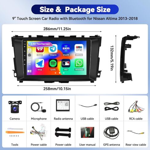 راديو سيارة CamECHO 2+64G Android 13 لسيارة Nissan Altima 2013-2018، Carplay لاسلكي/Android Auto 9 بوصة IPS شاشة تعمل باللمس ستيريو سيارة مع بلوتوث/GPS Navi WiFi + كاميرا احتياطية AHD + ميكروفون in Saudi Arabia