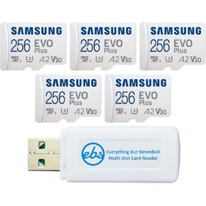 Samsung MicroSD 256GB Evo Plus Memory Card with Adapter (5 Pack) Class 10 UHS-I V30 U3 130MB/s Read (MB-MC256) Bundle with (1) Everything But Stromboli Micro & SDXC Card Reader