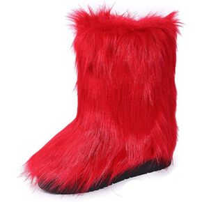 FUNCOS Women's Faux Fur Boots Mid-Calf Fuzzy Fluffy Winter Boots Rave Carnival Costume