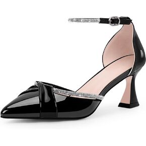 Women's kitten Heel Rhinestone Ankle Strap Pumps Pointed Toe Sexy Dress Shoes
