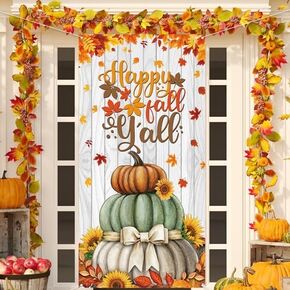 Fall Door Cover Happy Fall Yall Photo Backdrop Farmhouse Fall Autumn Thanksgiving Harvest Festival Decorations and Supplies for Home
