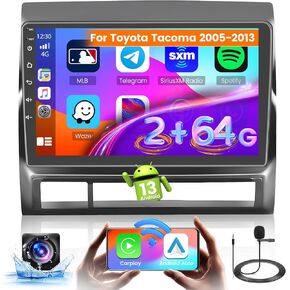 8 Cores 4+64G Android Car Stereo for 2005-2013 Toyota Tacoma Radio, 9 Inch Touchsceen with Wireless CarPlay Android Auto GPS Navigation WiFi Backup Camera Mirror Link Bluetooth Mic FM RDS