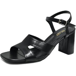 Chunky Strappy Heels for Women Open Toe Block Heels Sandals Square Toe Ankle Strap Dress Sandals Two Strap 3 Inches High Heels Strappy Sandals Women Dressy Tan White Black Heels