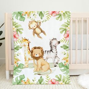 UNIQUE Safari Ultra Soft Fleece Baby Blanket 30x40in, Cute Lion Zebra Giraffe Baby Blanket, Gender Neutral