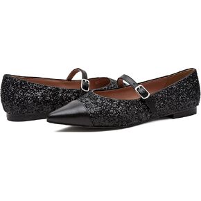 Linea Paolo - Niara - Womens Pretty Pointy Toe Mary Jane Flats in Glitter and Leather