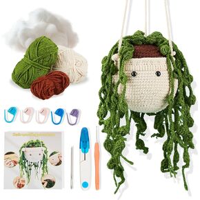 Talentree Crochet Kit for Beginners, Beginner Crochet Kit for Adults Kids, Crochet Starter Kit with Step-by-Step Video Tutorials, Learn to Crochet Kit, Plant Crochet Kit with 40%+Yarn (Hanging Plants)