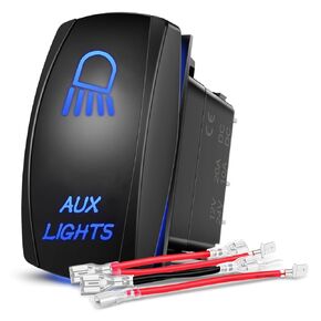Nilight Rock On Rocker Switch Led Light Bar Switch 5 Pin Laser On Off SPST switches 20A/12V 10A/24V Switch Blue with Jumper Wires Set for Cars Trucks Boats ATVs UTVs RVs, 2 Years Warranty