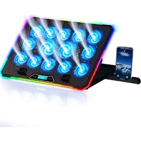 KLIM V14 Gaming Laptop Cooling Pad with 14 Fans + Gaming Laptop Cooler + Stable RGB Laptop Stand with Fan + Compatible up to 17 Inches + 2 USB Ports + Mobile Phone Holder + 5 Years Protection