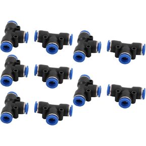 uxcell 10Pcs 8mm Dia T 3 Ways Type Tube Hose Pneumatic Air Quick Fitting Push in Connector 45x30x15mm