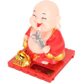 Septpenta Ornaments Bobbleheads for Car, Dashboard Little Monk Figurine, Solar Dancer Figure Toy, Solar Buddha Figurine Maitreya Auto Hand Shaking for Home Car Office(Gold)