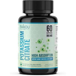 Potassium Citrate 800 mg High Absorption - 60 Servings Supports Electrolyte Balance, Kidney and Bone Health