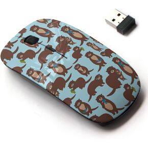 2.4G Wireless Mouse with Cute Pattern Design for All Laptops and Desktops with Nano Receiver - Funny Brown Otters