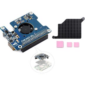 Waveshare POE HAT F for Raspberry Pi 5, Pi5 Power Over Ethernet HAT (POE) with Onboard Cooling Fan and Metal Heatsink, Supports 802.3af/at Network Standard, 40PIN GPIO Stack Header to Add Other HAT