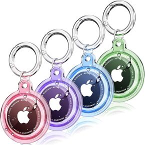 4 Pack Airtag Holder, Waterproof 4 Pack Apple Airtag Case with Airtag Keychain, Air tag holder Shockproof & Scratchproof for for Pet Tracking, Bags, Kids, Keys, Luggage -White+Mint Green+Pink+Purple