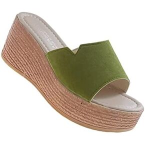 EFTCAL Women Open Toe Suede Platform Sandal,Comfort Slip On Backless Espadrille Wedge Sandals with Arch Support,Casual Fashion Non-Slip Beach Slide