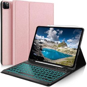 KVAGO for iPad Pro 12.9 Case with Keyboard-6th/5th/4th/3rd Generation - 7 Color Backlit, Wireless Detachable Keyboard Folio Cover with Pencil Holder Black