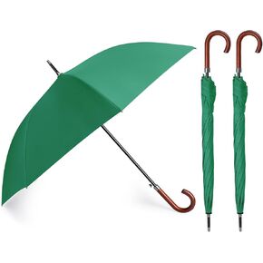 Silkfly 2 Pcs 48 Inch Auto Open Umbrella Wooden J Stick Handle Umbrella Windproof Unbreakable Fast Drying Rain Umbrella