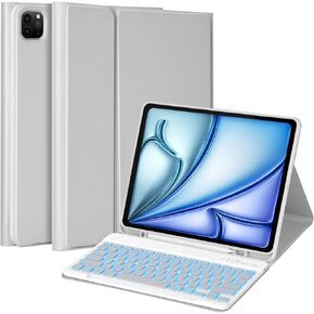 MMK for iPad Air 13 inch (M2) 2024 & iPad Pro 12.9 Case with Keyboard, Keyboard case for iPad Pro 12.9 inch 6th 5th & iPad Air 13 inch, Backlit Bluetooth Wireless Keyboard, with Pencil Holder - Gray