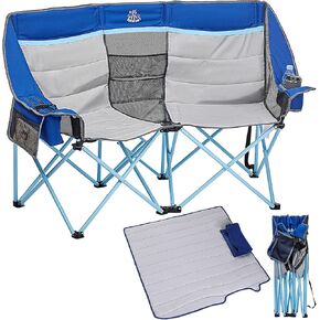 كرسي تخييم مزدوج من DEERFAMY قابل للطي في الهواء الطلق مع حامل كأس وزجاج نبيذ للاستخدام في الهواء الطلق/الشاطئ/الفناء - يدعم ما يصل إلى 530 رطل (رمادي) in Kuwait