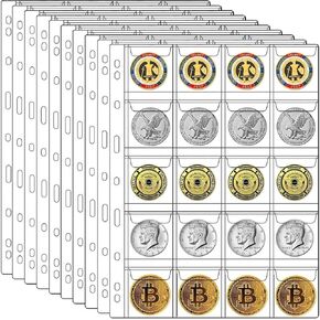 Fireproof Coin Collection Book Holder for Collectors, 220 Large Pockets Coin Collecting Storage Album & 33 Sleeves Paper Money Display Case for Collectible Notes Currency Bill Coin Collection Supplies