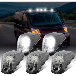 Partsam 5Pcs Clear Lens White LED Light Front Cab Marker Lights Top Roof Lights For Ram ProMaster 2014 2015 2016 2017