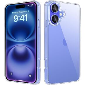 JJGoo Compatiable with iPhone 16 Plus Case Clear, Transparent Shockproof Phone Case, Slim Anti-Scratch Hard PC Back Protective Cover Bumper Phone Case for iPhone 16 Plus 6.7-Inch, Clear
